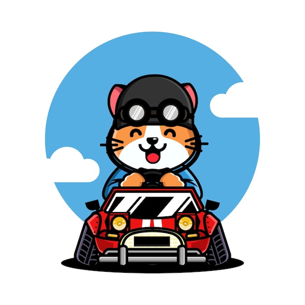 Chat Mignon Conduisant Une Voiture De Course