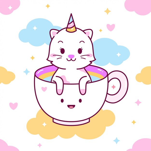 Chat mignon dans une coupe Seamless Pattern