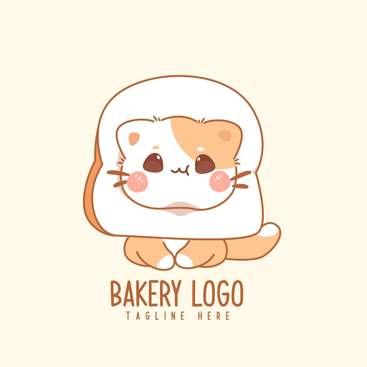 Vecteur chat mignon dans le pain dessin animé vecteur icône illustration kawaii logo dessiné à la main pour la boulangerie