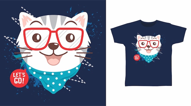 Vecteur chat mignon avec un design de tshirt bandana