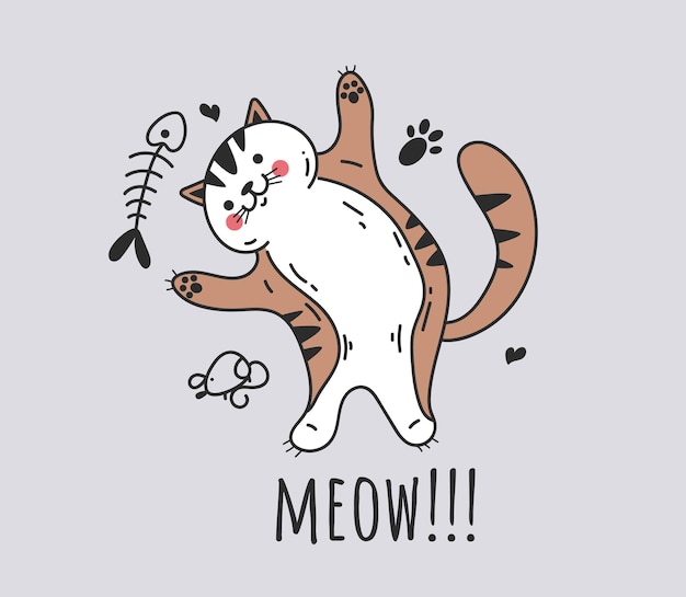 Chat mignon dessin animé animal imprimé logo élément isolé concept illustration de conception graphique