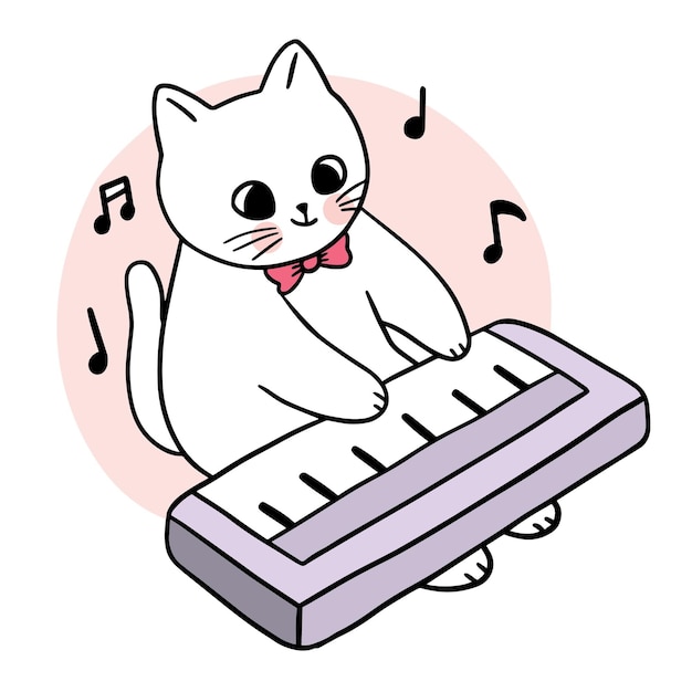 Chat Mignon Dessin Animé Jouant Vecteur De Musique