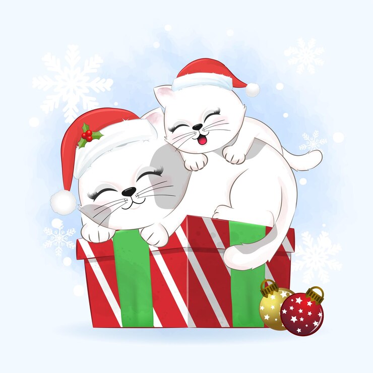 Vecteur chat mignon dormant sur la boîte-cadeau illustration de la saison de noël