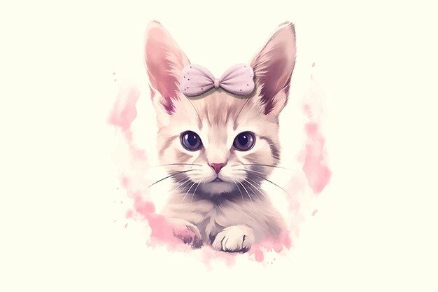 Un chat mignon avec de grandes oreilles est assis sur un fond blanc Illustration vectorielle