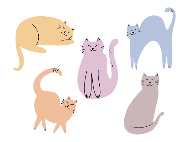 Vecteur chat mignon illustration dessinée à la main