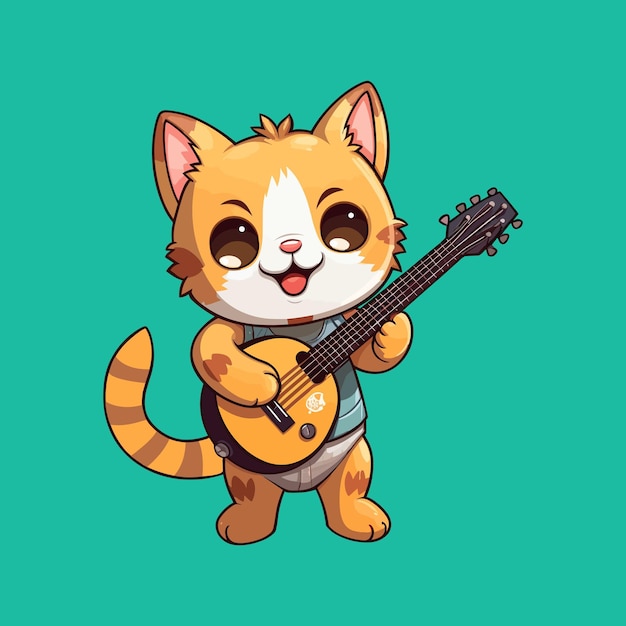 Vecteur chat mignon jouant la conception de dessin animé de guitare