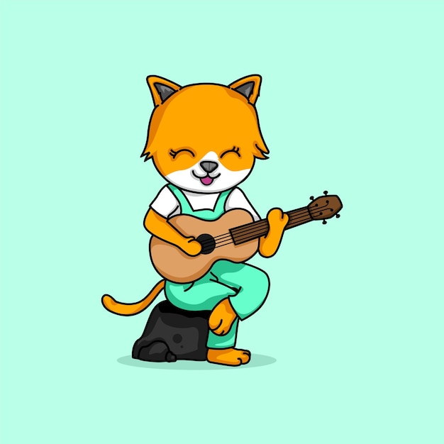 Chat Mignon Jouant De La Guitare Illustration