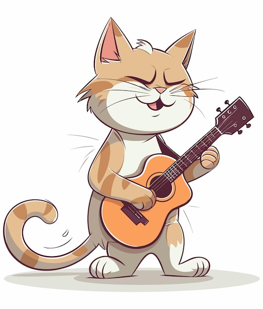 Vecteur chat mignon jouant de la guitare illustré