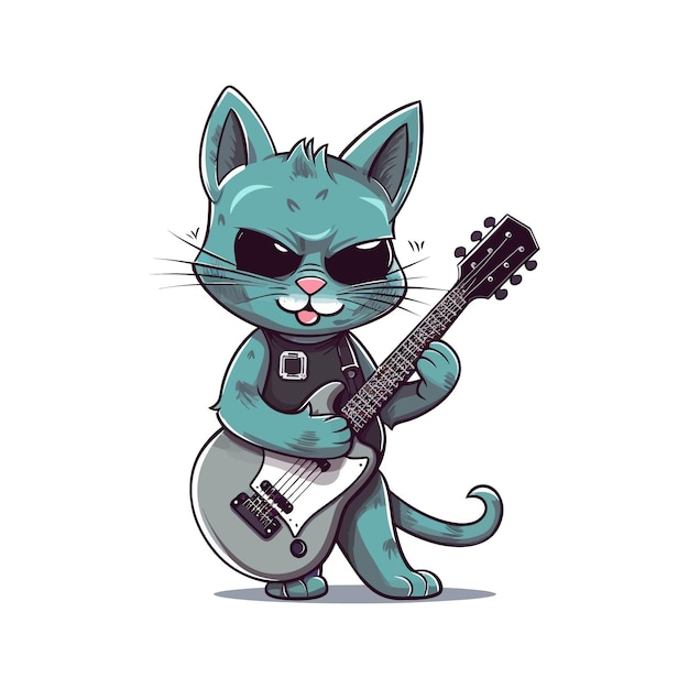Vecteur chat mignon jouant de la guitare mascotte personnage de dessin animé conception d'illustration vectorielle