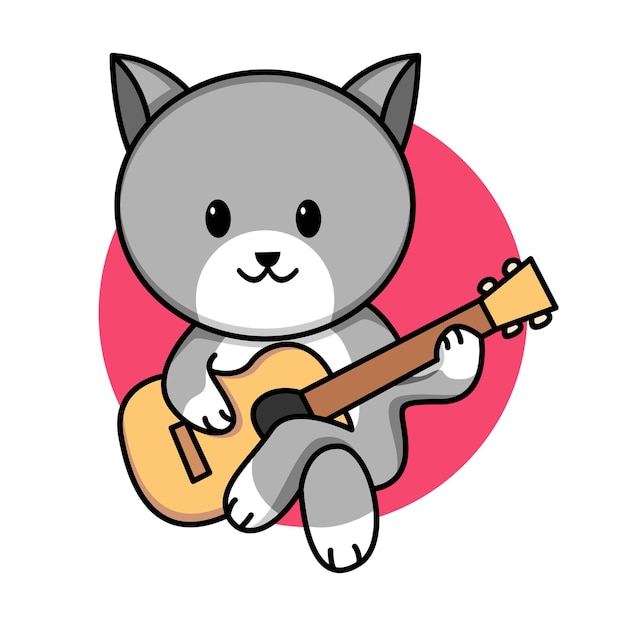 chat mignon jouant de la guitare illustration monoline pour vêtements  17632710 Art vectoriel chez Vecteezy