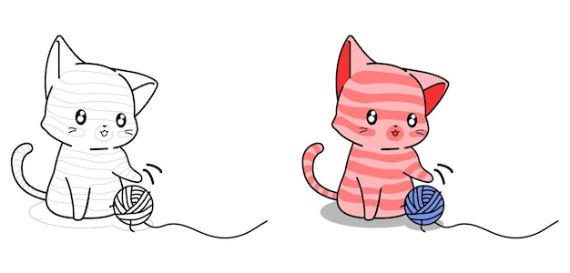 Chat Mignon Joue Avec La Page De Coloriage De Dessin Animé De Fil Pour Les Enfants