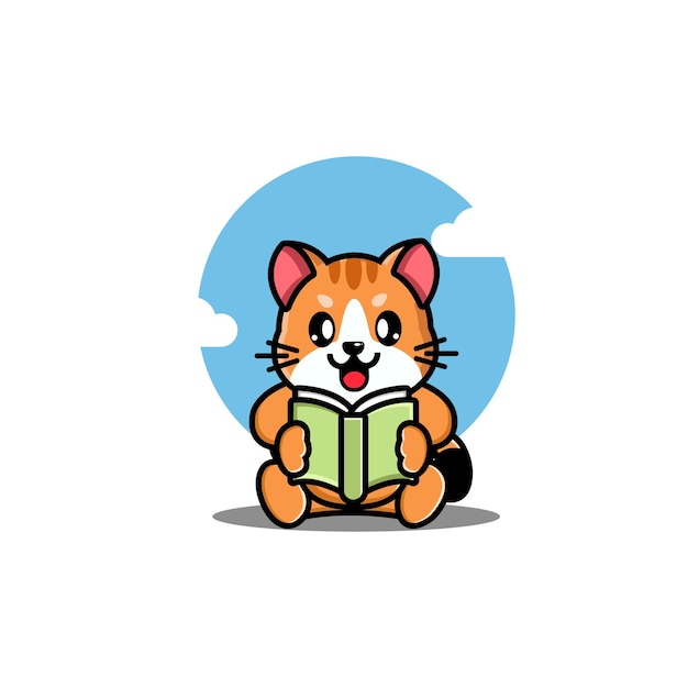 Chat Mignon, Lecture, Livre, Dessin Animé, Vecteur, Illustration