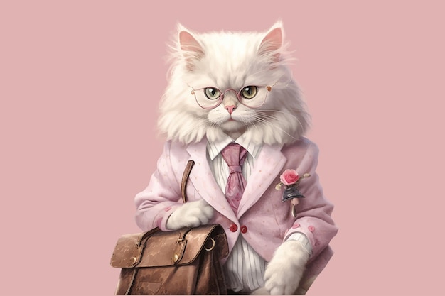 Un chat mignon avec des lunettes est assis dans un sac à main dans le style des illustrations de mode Illustration vectorielle