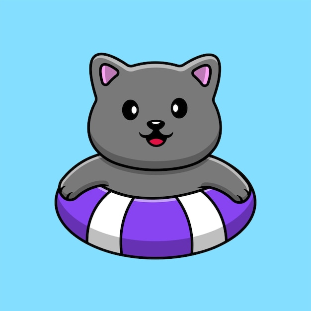 Chat Mignon, Natation, Dessin Animé, Vecteur, Icône, Illustration