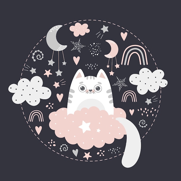 Chat mignon sur le nuage