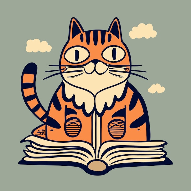 Un Chat Mignon Qui Lit Un Livre Vectoriel