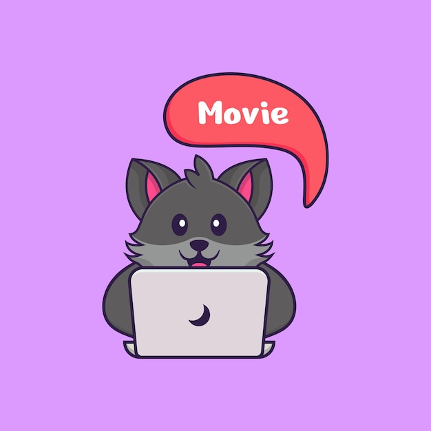 Vecteur chat mignon regarde un film concept de dessin animé animal isolé