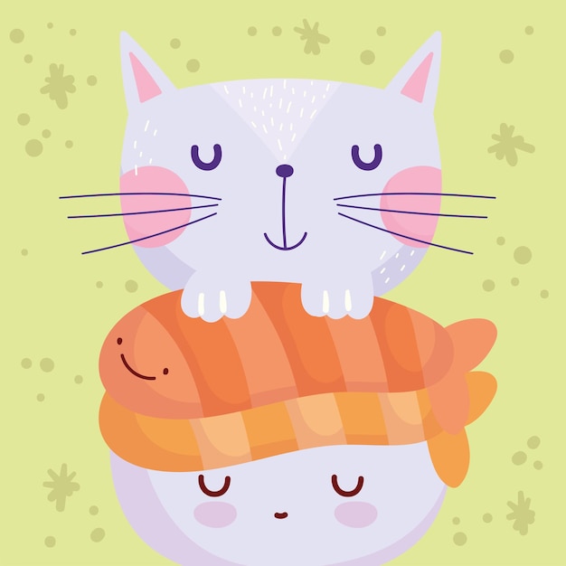 Vecteur chat mignon et sushi