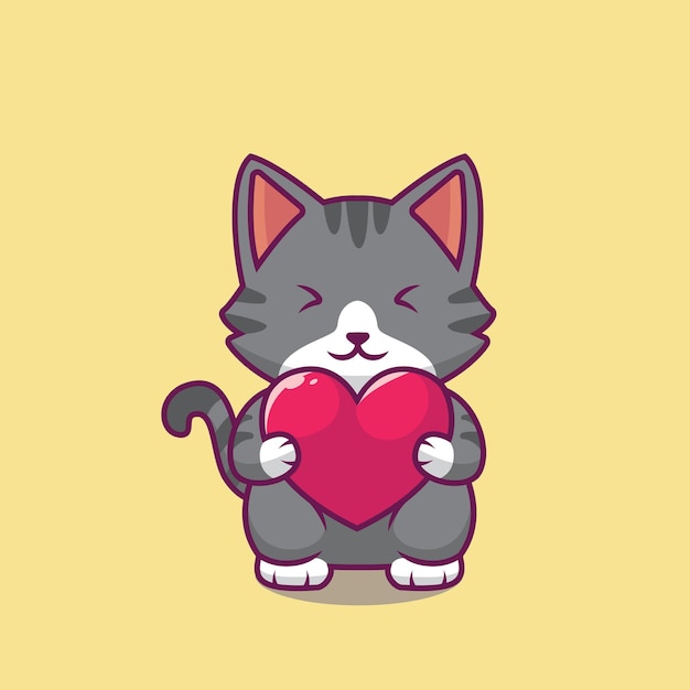 Chat mignon tenant illustration de dessin animé d'amour