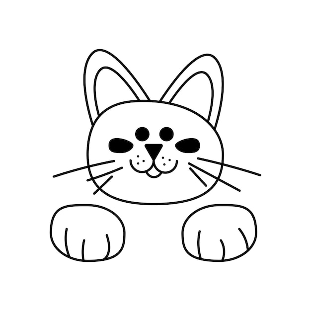 Chat mignon1 La tête d'un chat mignon avec une moustache et ses pattes. Noir et blanc