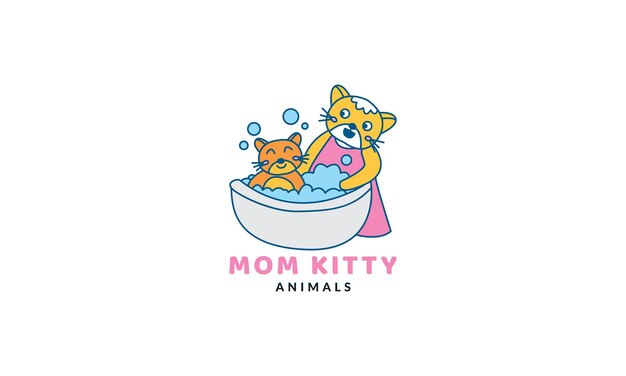 Chat Ou Minou Ou Chaton Bain Pour Animaux De Compagnie Mignon Dessin Animé Logo Illustration Vectorielle