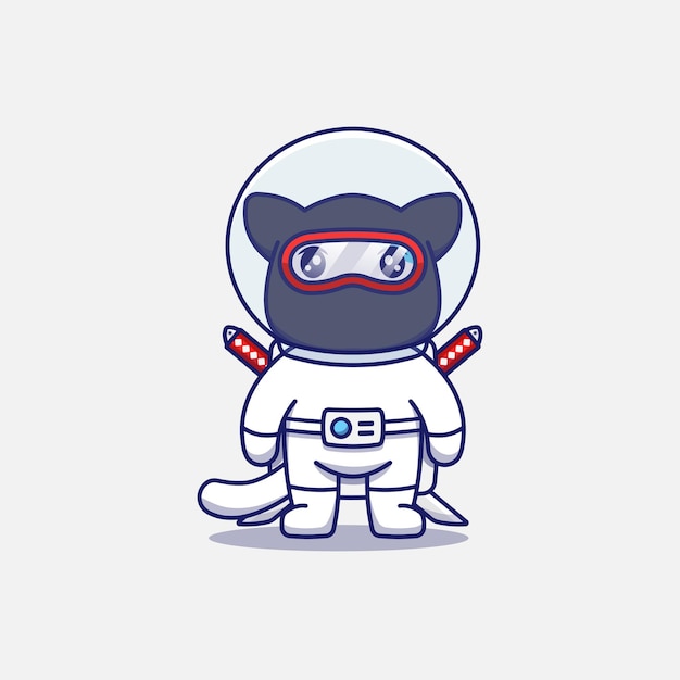 Chat ninja mignon portant un costume d'astronaute