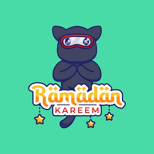 Chat Ninja Mignon Avec Voeux De Ramadan Kareem