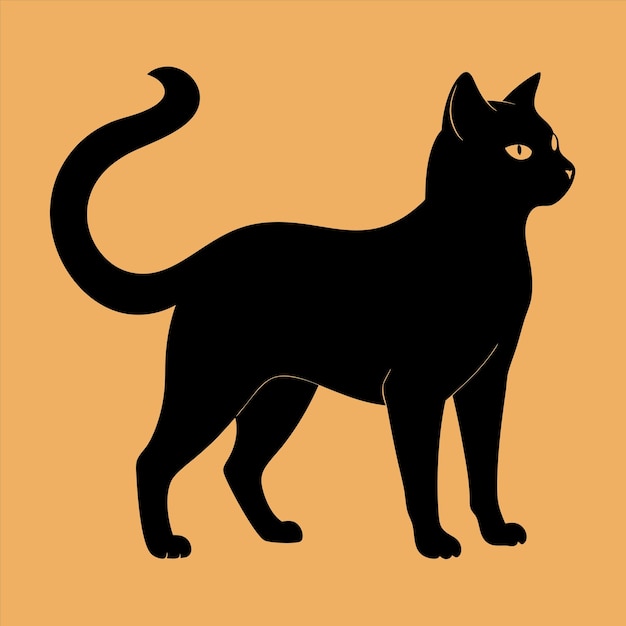 un chat noir avec une longue queue et une queue qui dit chat