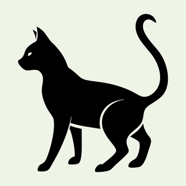 Vecteur un chat noir avec une longue queue se tient devant un fond blanc