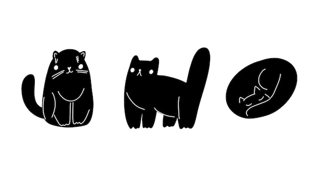 Chat noir. Personnage de chat d'Halloween. Chaton de dessin animé. Illustration vectorielle stock isolé sur blanc