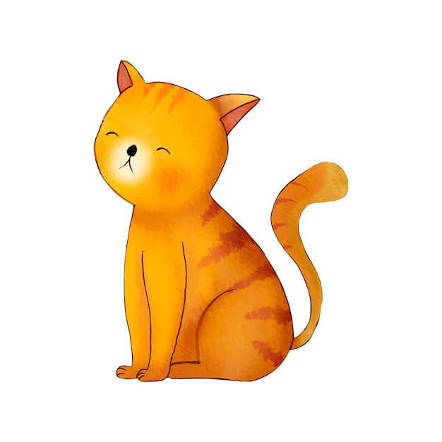 Chat orange aquarelle mignon