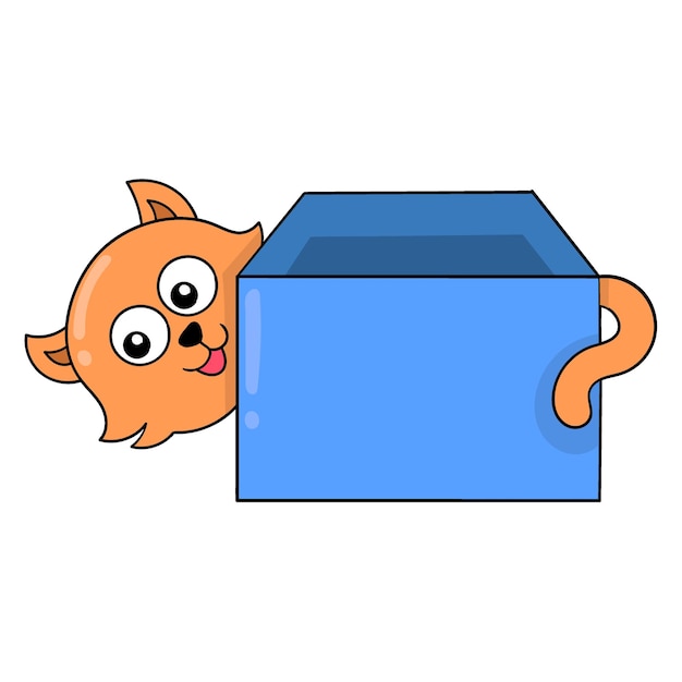 Vecteur le chat orange se cache derrière la boîte doodle icône image kawaii