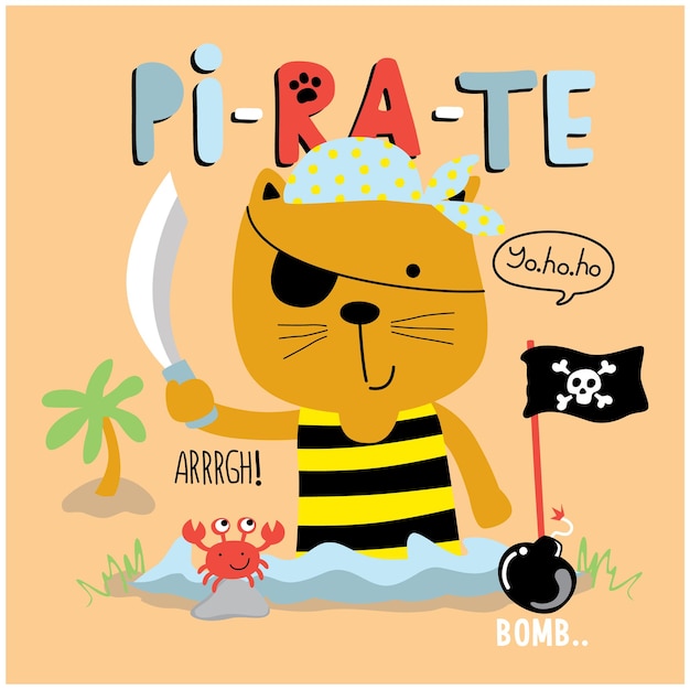 Vecteur chat le petit pirate animal drôle de bande dessinée