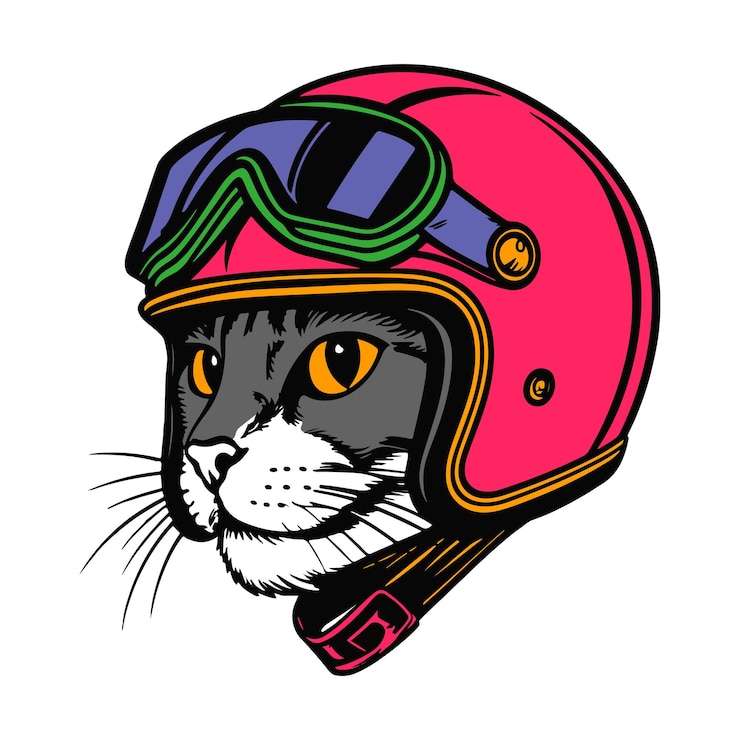 Vecteur un chat portant un casque de moto