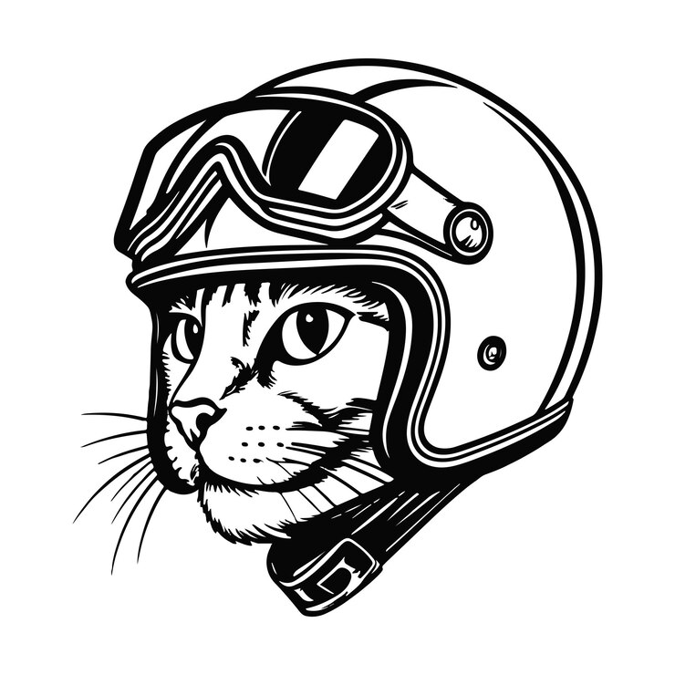 Vecteur un chat portant un casque de moto
