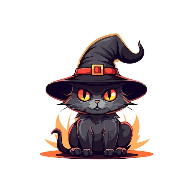 Vecteur chat portant un chapeau de sorcière joyeuse célébration d'halloween