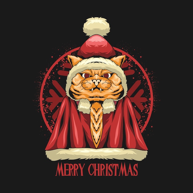 Chat Portant Des Illustrations De Conception De T-shirt De Costume De Noël, Illustration D'affiche De Joyeux Noël