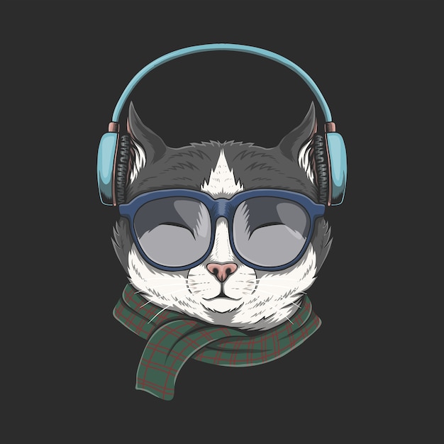 Vecteur chat porte illustration casque