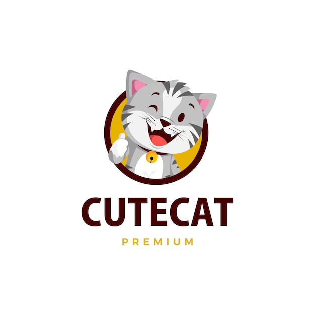 Chat Pouce Vers Le Haut Mascotte Caractère Logo Icône Illustration