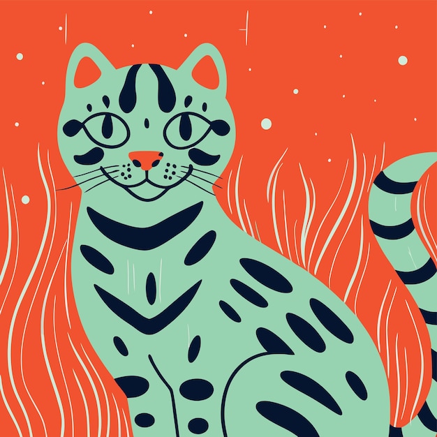 un chat qui est dans l'herbe avec les mots " chat " sur lui