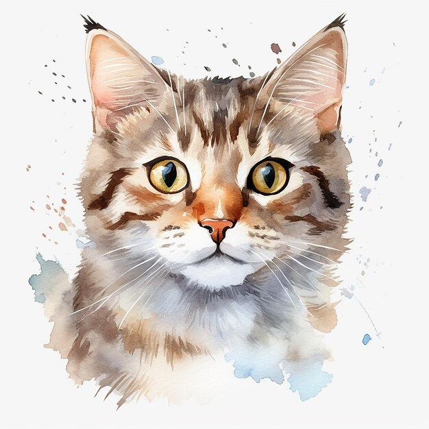 Vecteur un chat rêveur pose en aquarelle sur une toile blanche