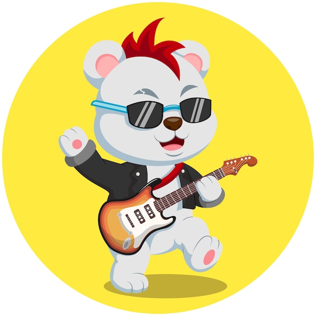 Chat de rock star de dessin animé mignon jouant de la guitare