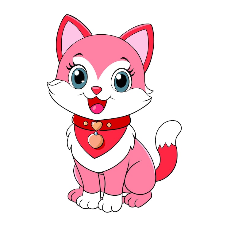 Vecteur un chat rose avec un cœur sur son collier