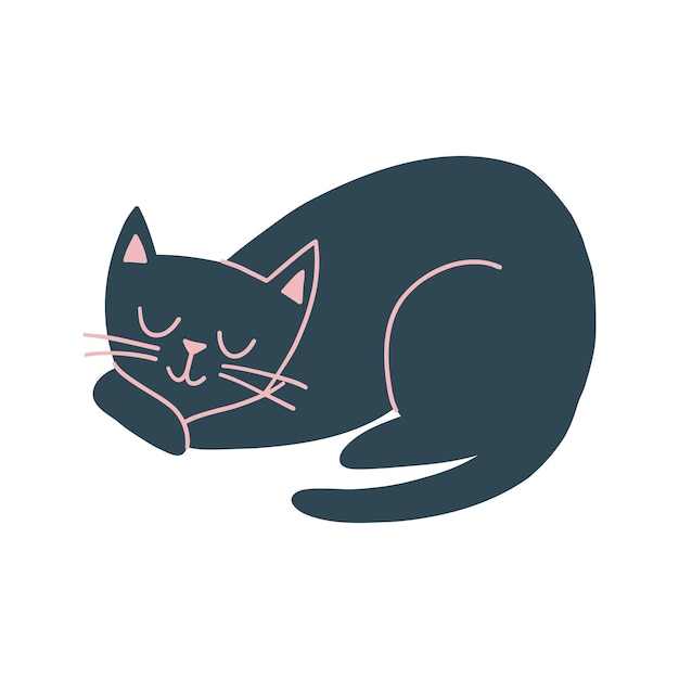 Le chat rose mignon dort avec les yeux fermés. illustration vectorielle plane isolée sur fond blanc.