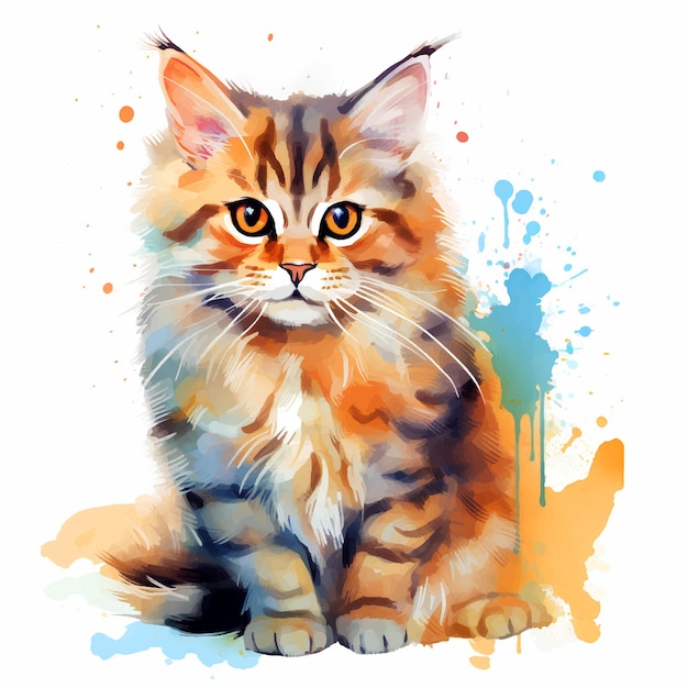 Chat rouge aquarelle chaton mignon