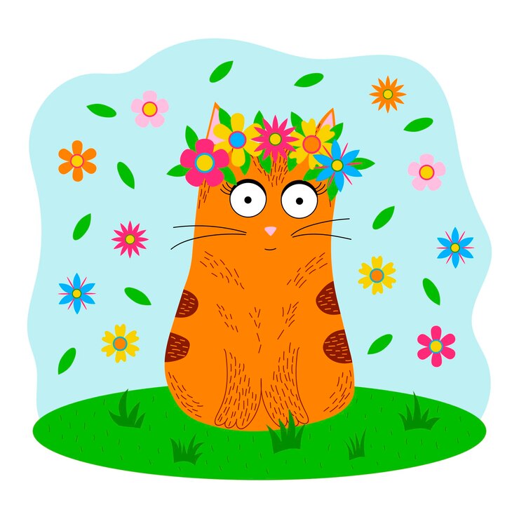 Vecteur chat rouge avec illustration vectorielle de fleurs été
