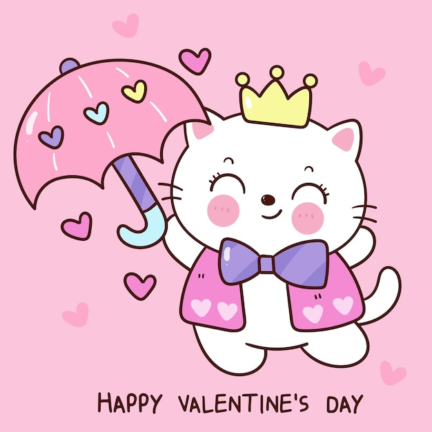 Vecteur le chat de la saint-valentin est un mignon chaton de dessin animé qui joue à la série love festival kawaii