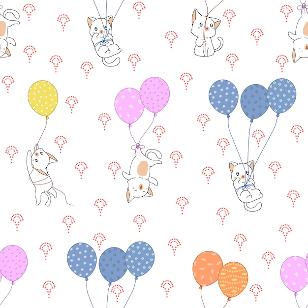 Chat Sans Couture Et Motif De Ballons Colorés.