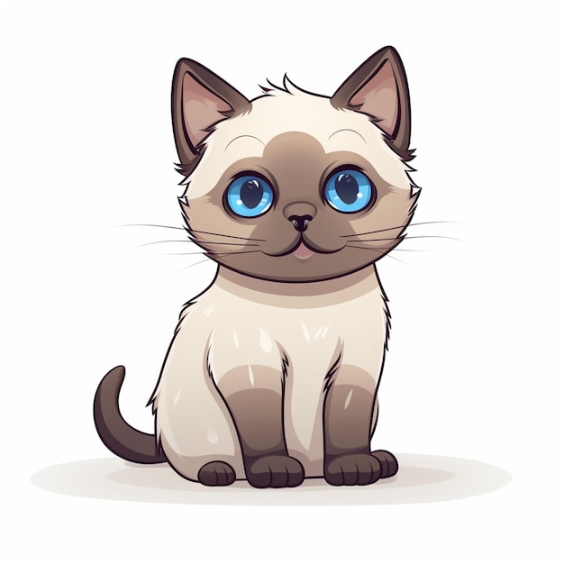 Un Chat Siamois Aux Yeux Bleus Assis Sur Un Fond Blanc Illustration Vectorielle