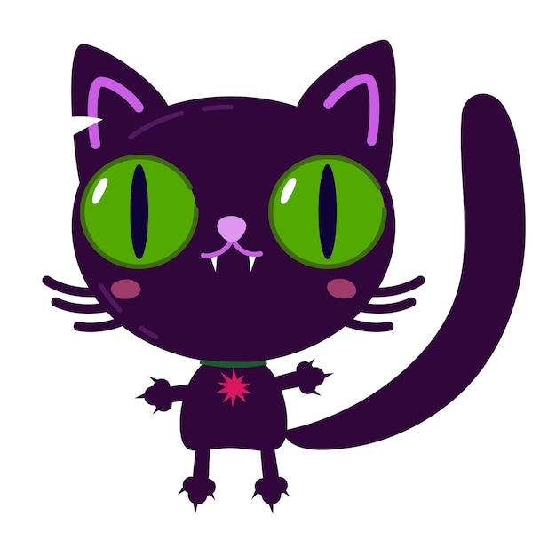 Vecteur le chat sorcier, le chat noir, l'happy halloween, le chaton noir de dessin animé.